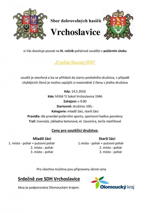 Pozvánka závody děti Vrchoslavice 14.5.2016